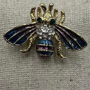 Bumble Bee Multicolor Blue‎ Purple Enamel Gold Tone Brooch